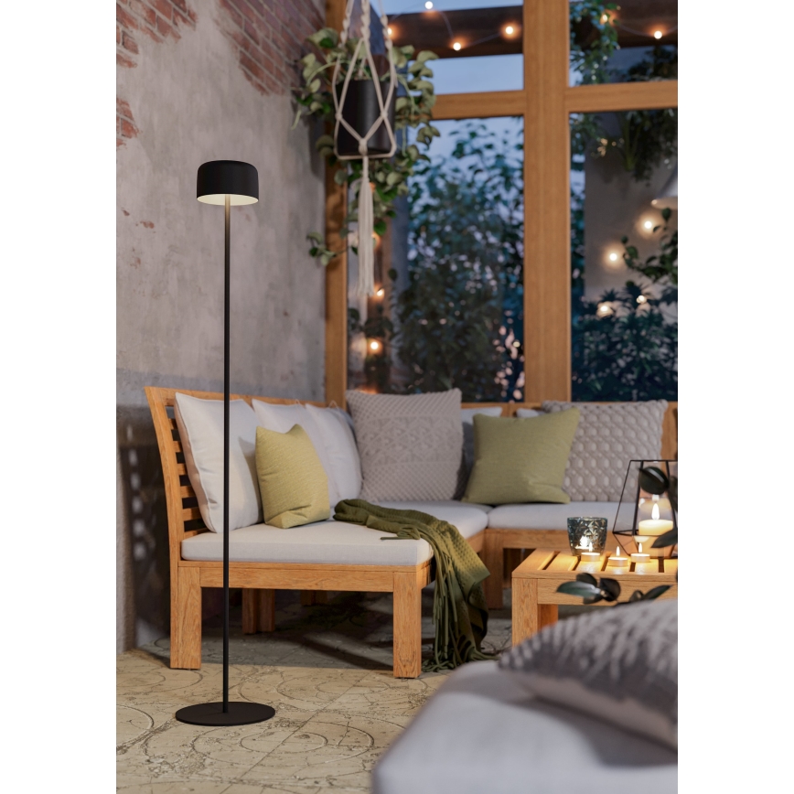 Eglo - Lámpara de pie solar LED recargable táctil, 2,8 W / 3,7 V, 1800 mAh, IP44, negra