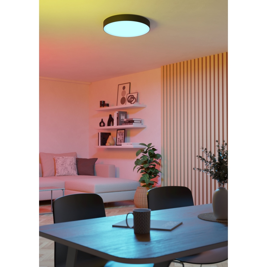 Eglo - Luminaria de techo LED RGBW regulable, 15W, 230V, 2700-6500K, Ø 39 cm, negro