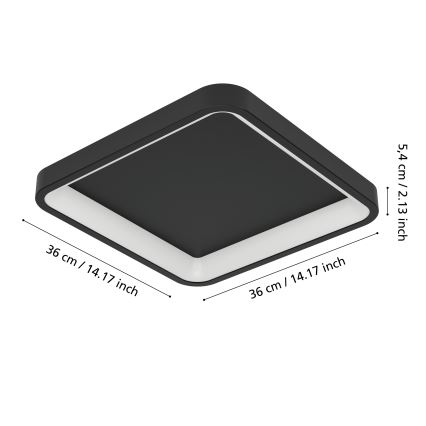 Eglo - Plafón LED RGBW regulable LED/20W/230V 2700-6500K 35x35 cm negro