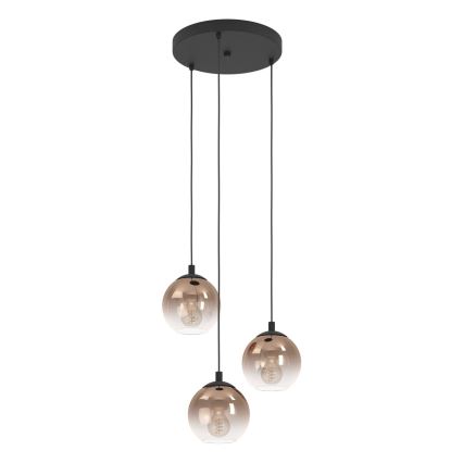Eglo - Lámpara colgante con cable 3xE27/60W/230V negro/beige/ahumado