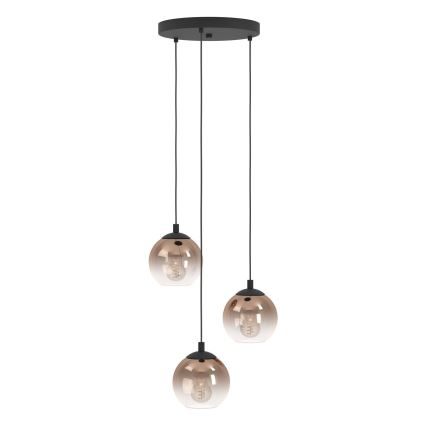 Eglo - Lámpara colgante con cable 3xE27/60W/230V negro/beige/ahumado
