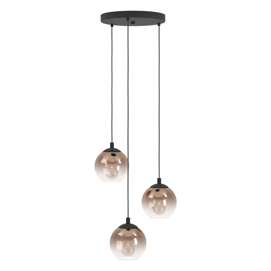 Eglo - Lámpara colgante con cable 3xE27/60W/230V negro/beige/ahumado