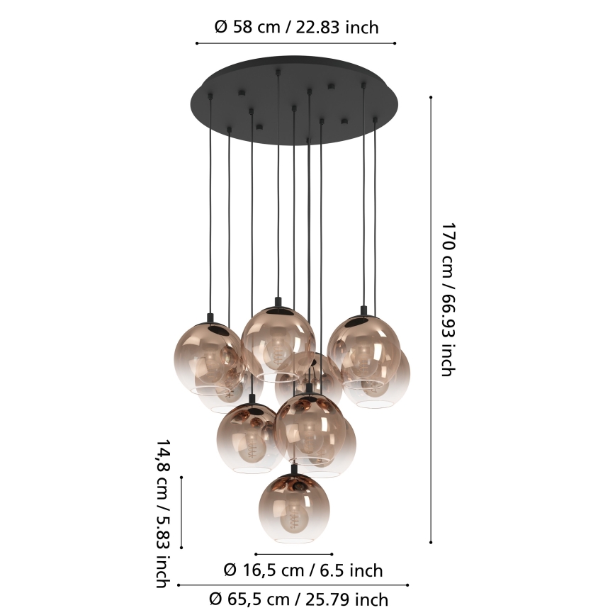 Eglo - Lámpara colgante con cable 10xE27/60W/230V negro/beige/ahumado