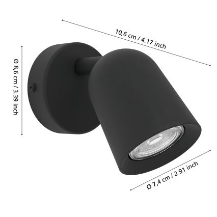 Eglo - Aplique de pared orientable 1xGU10/5W/230V negro