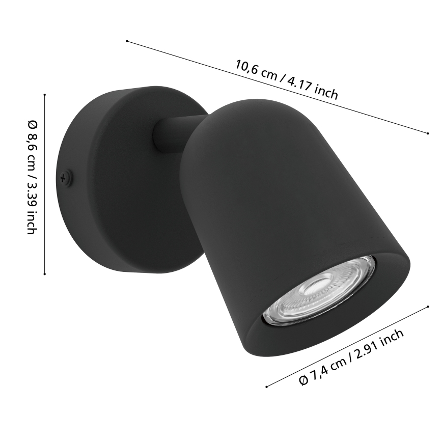 Eglo - Aplique de pared orientable 1xGU10/5W/230V negro