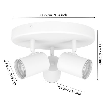 Eglo - Lámpara empotrable para baño 3x GU10/5W/230V, Ø 25 cm, IP44, blanca