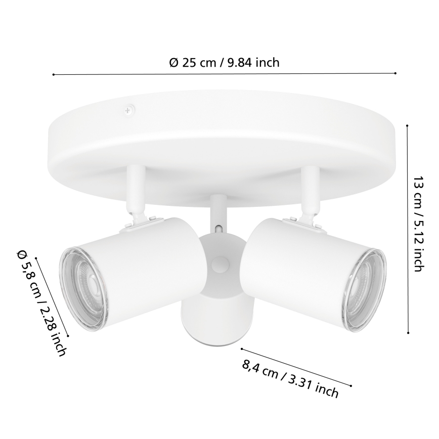 Eglo - Lámpara empotrable para baño 3x GU10/5W/230V, Ø 25 cm, IP44, blanca