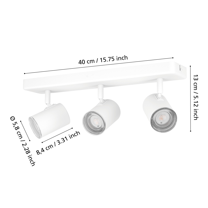 Eglo - Luminaria de focos para baño 3xGU10/5W/230V IP44 blanca