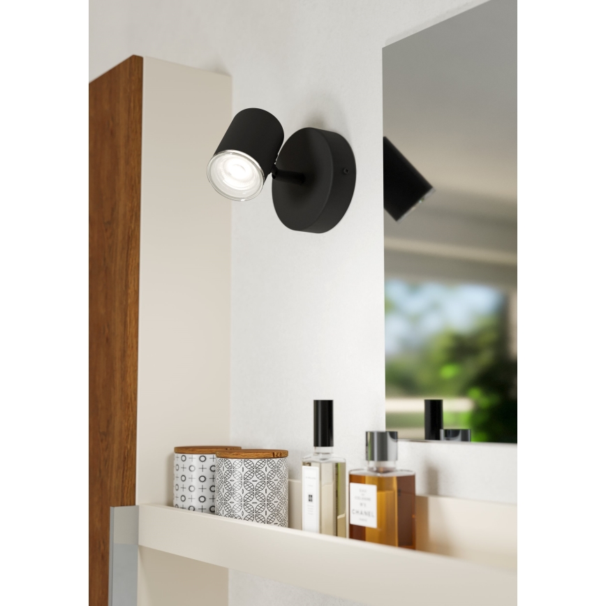 Eglo - Aplique de pared para baño, foco 1xGU10/5W/230V IP44, negro