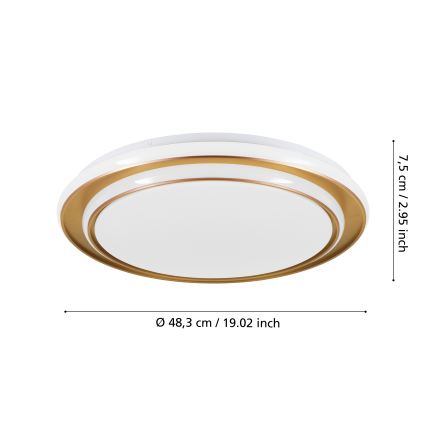 Eglo - Lámpara de techo LED 36W/230V, 2700/4000/6500K, Ø 49 cm, dorado