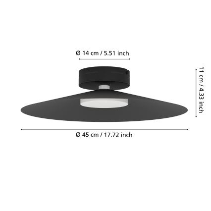 Eglo - Luminaria de techo LED RGBW regulable, 15,5W/230V, 2700-6500K, Ø 45 cm, negra