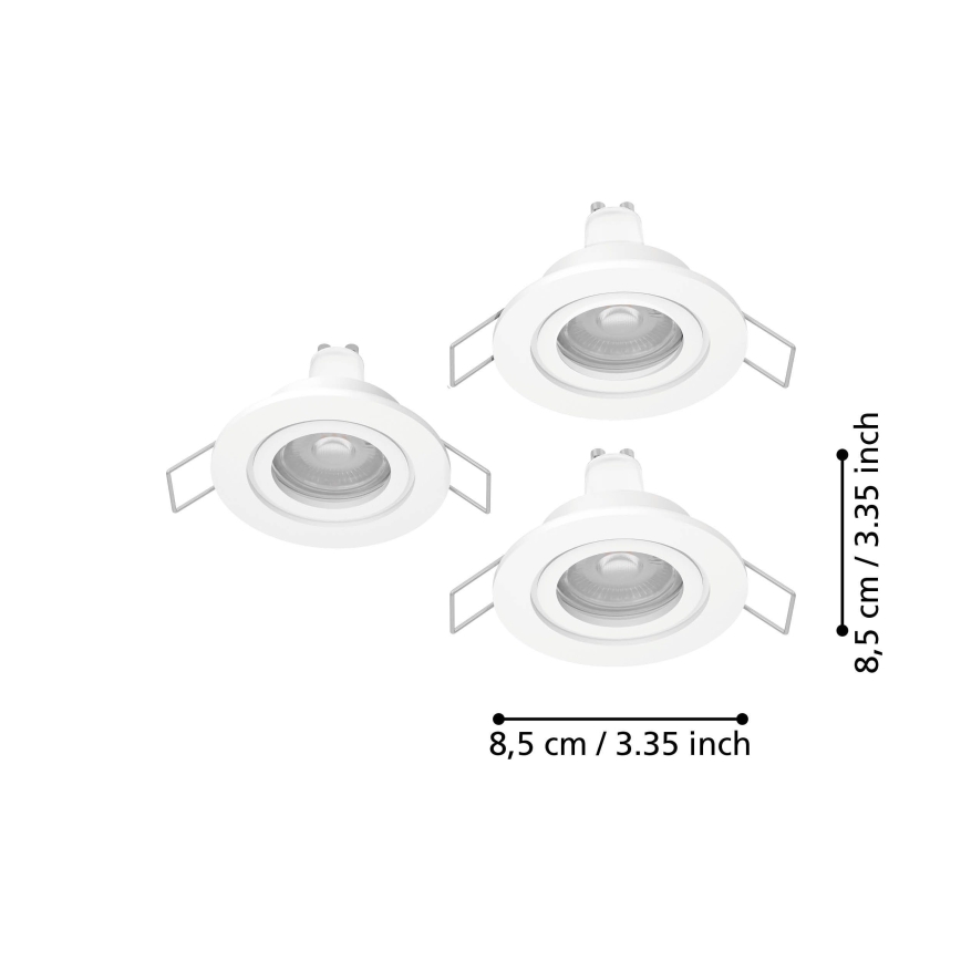 Eglo - Pack de 3 focos empotrables LED para baño, 1xGU10/4,5W/230V, IP44, blanco