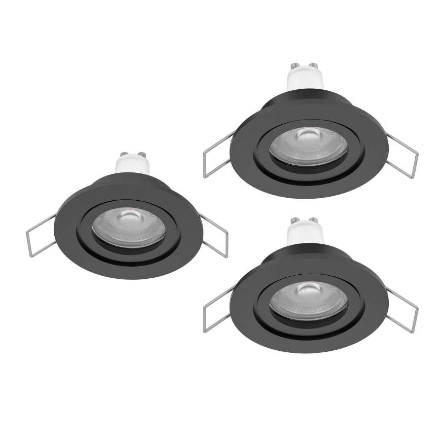 Eglo - Juego de 3 focos empotrables LED para baño 1xGU10/4,5W/230V IP44 negro