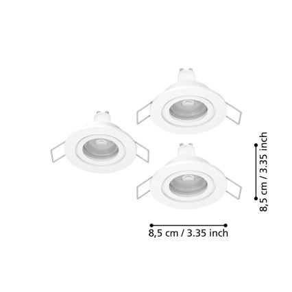 Eglo - Juego de 3 focos empotrables LED para baño 1xGU10/4,5W/230V IP44 blanco
