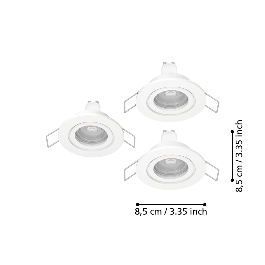 Eglo - Juego de 3 focos empotrables LED para baño 1xGU10/4,5W/230V IP44 blanco