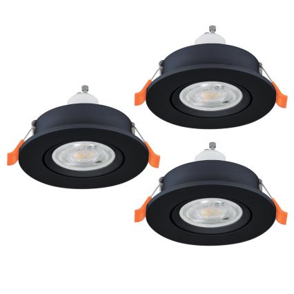 Eglo - Juego de 3 focos empotrables LED, 1x GU10/4,5W/230V, negro