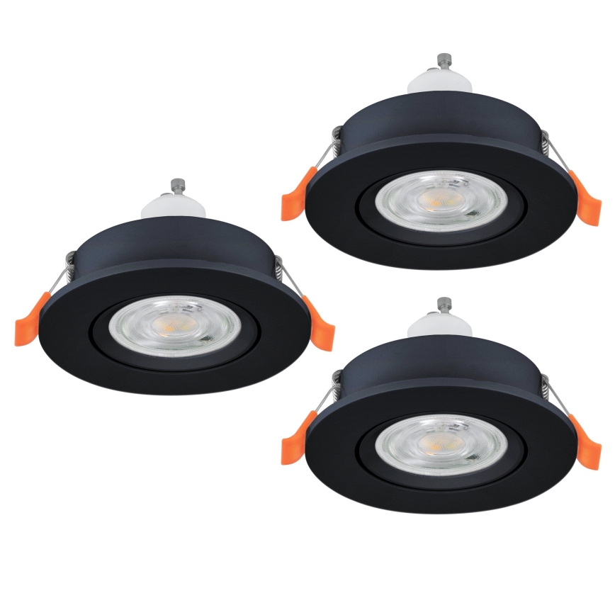 Eglo - Juego de 3 focos empotrables LED, 1x GU10/4,5W/230V, negro