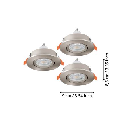 Eglo - Juego de 3 focos empotrados LED, 1xGU10/4,5W/230V, cromo mate