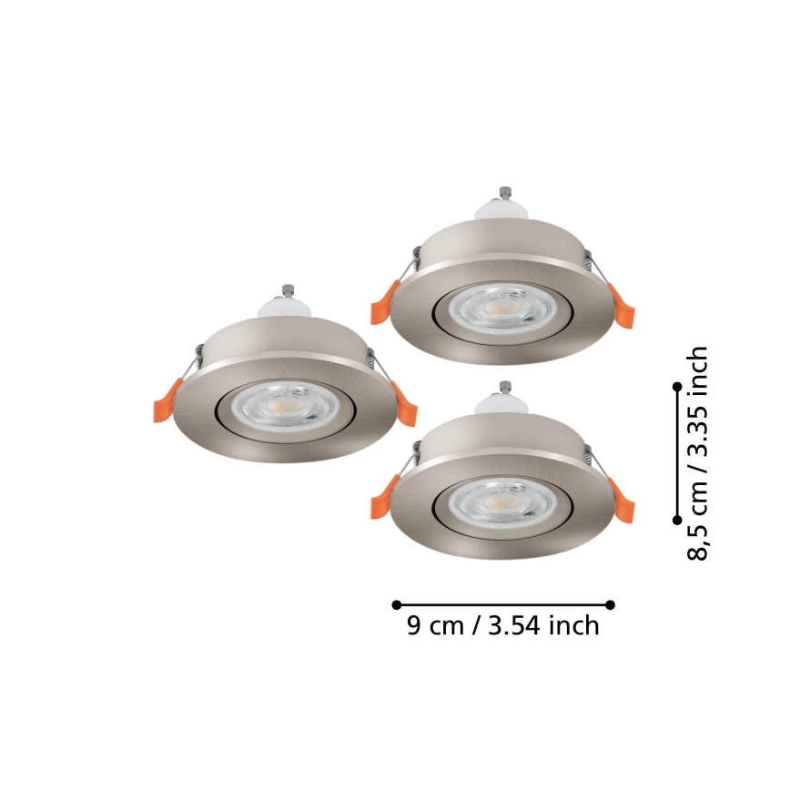 Eglo - Juego de 3 focos empotrados LED, 1xGU10/4,5W/230V, cromo mate