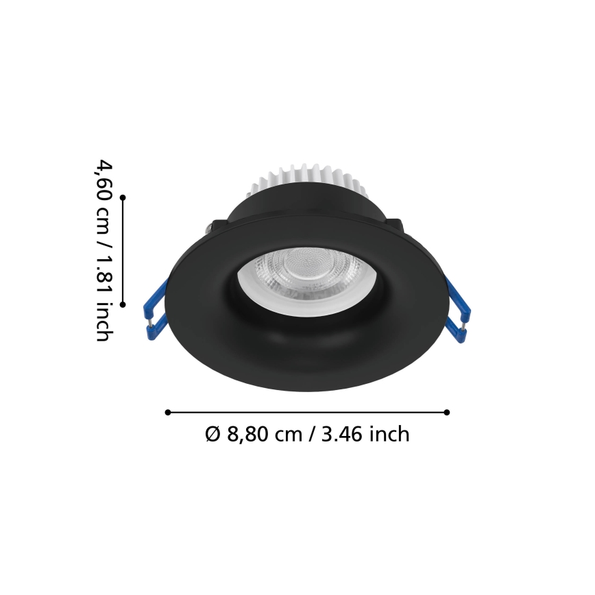 Eglo - Luminaria empotrada LED para baño LED/4,9W/230V 2700/4000/6500K Ø 8,8 cm IP65 negra