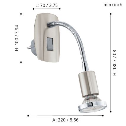 Eglo - Lámpara LED para enchufe 1xGU10/2,8W/230V cromo mate