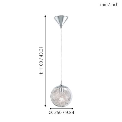 Eglo 93073 - Lámpara colgante con cable LUBERIO 1xE27/60W/230V Ø 25 cm