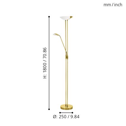 Eglo - Lámpara de pie LED regulable LED/20W + LED/2,5W latón