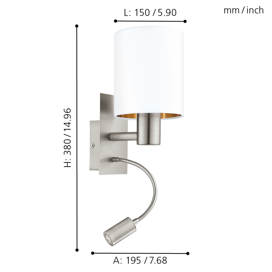 Eglo - Luminaria LED flexible 1xE27/40W/230V + LED/3,8W blanca