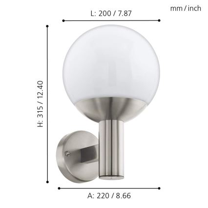 Eglo 97247 - Aplique de pared exterior LED regulable NISIA-C 1xE27/9W/230V IP44
