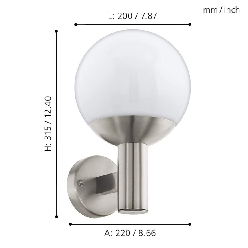 Eglo 97247 - Aplique de pared exterior LED regulable NISIA-C 1xE27/9W/230V IP44