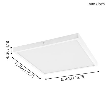 Eglo - Plafón LED 25W/230V, blanco, cuadrado, 4000K, 40x40 cm