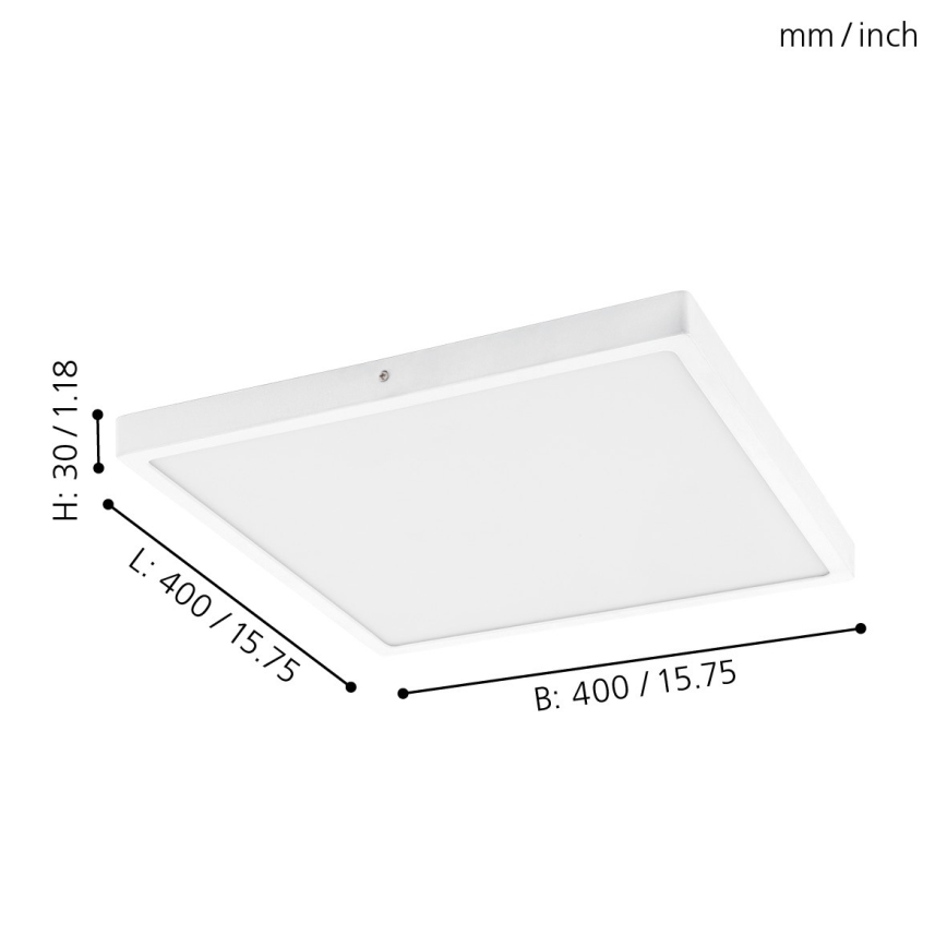 Eglo - Plafón LED 25W/230V, blanco, cuadrado, 4000K, 40x40 cm