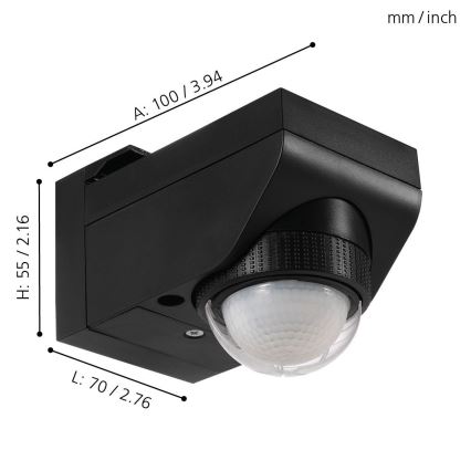 Eglo - Sensor exterior combinado de movimiento y crepúsculo, alcance de 12 m, color negro, IP44