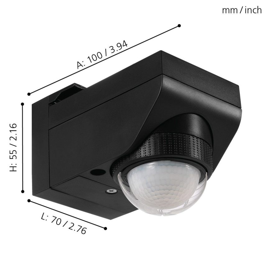 Eglo - Sensor exterior combinado de movimiento y crepúsculo, alcance de 12 m, color negro, IP44