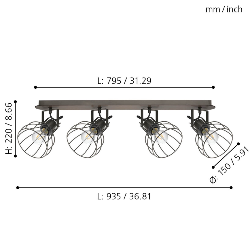 Eglo 98137 - Foco múltiple de techo SAMBATELLO 4xE27/40W/230V