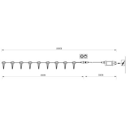 Eglo - Cadena de luces LED decorativa para exterior, 9 LEDs, 10 m, IP65, blanco cálido