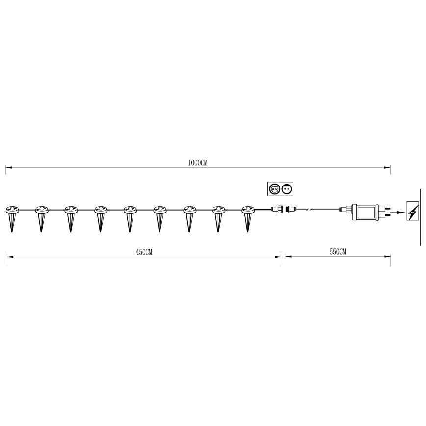 Eglo - Cadena de luces LED decorativa para exterior, 9 LEDs, 10 m, IP65, blanco cálido