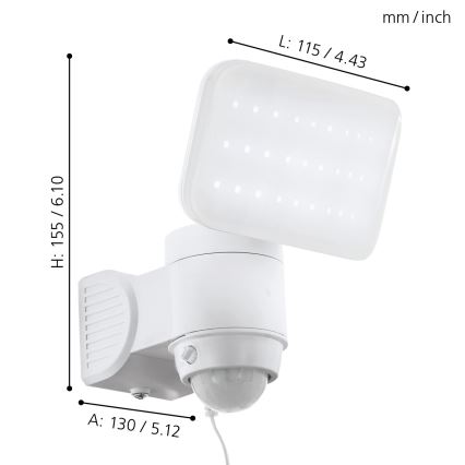 Eglo - Aplique solar de pared LED con sensor LED/3,7V 1800 mAh IP44