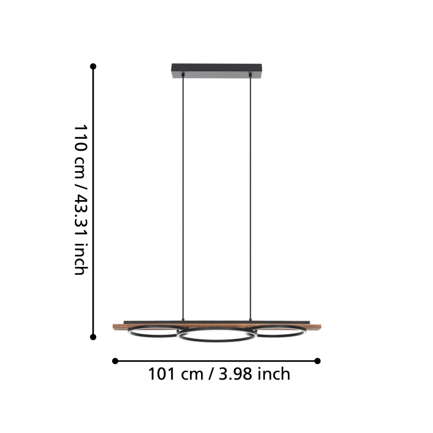 Eglo - Lámpara colgante LED regulable con cable 2xLED/12,5W/230V+LED/15,5W 3000K marrón/negro