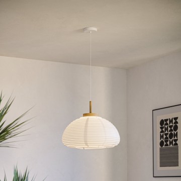 Eglo - Lámpara colgante con cable 1xE27/40W/230V Ø 40 cm blanco/beige