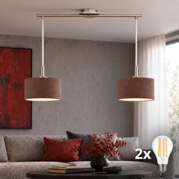 Eglo - Lámpara colgante LED con cable TUNJA 2xE27/60W/230V cromo mate/marrón