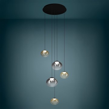 Eglo - Lámpara colgante LED regulable con cable 5xLED/5,8W/230V 2200-6500K negro/beige/ahumado + control remoto