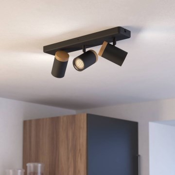 Eglo - Lámpara de focos para baño 3xGU10/3W/230V IP44 negro/beige
