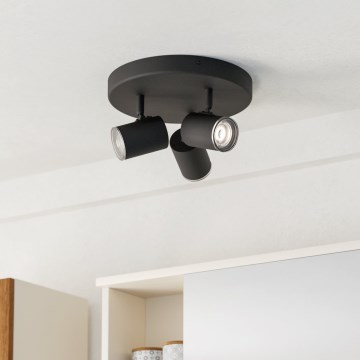 Eglo - Lámpara de techo para baño 3xGU10/5W/230V, diámetro 25 cm, IP44, negra