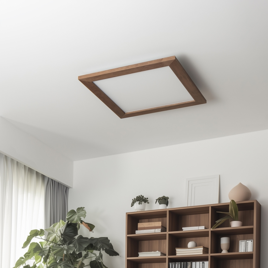 Eglo - LED RGB Panel fijo regulable SALOBRENA-C WOOD LED/24W/230V 2700-6500K 49,5x49,5 cm marón oscuro + control remoto