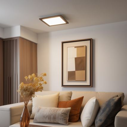 Eglo - LED RGB Panel fijo regulable SALOBRENA-C WOOD LED/24W/230V 2700-6500K 49,5x49,5 cm marrón + control remoto