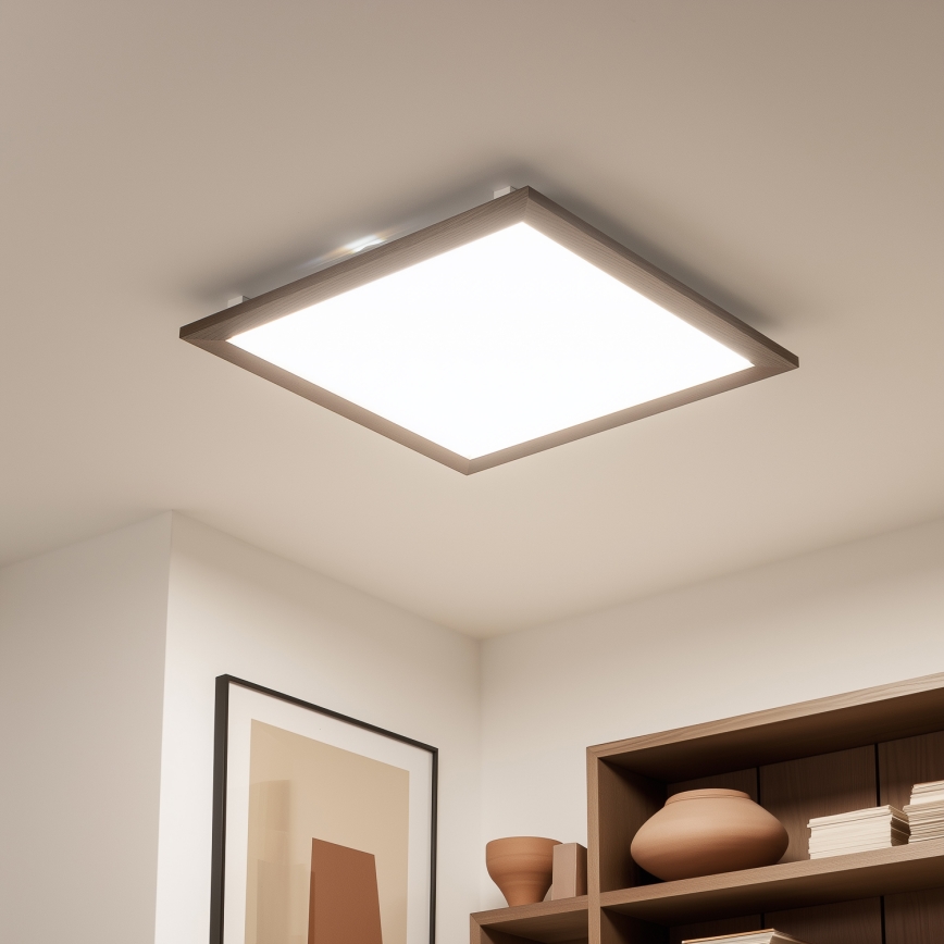 Eglo - LED RGBW Panel fijo regulable SALOBRENA-C WOOD LED/34W/230V 2700-6500K 64x64 cm marón oscuro + control remoto
