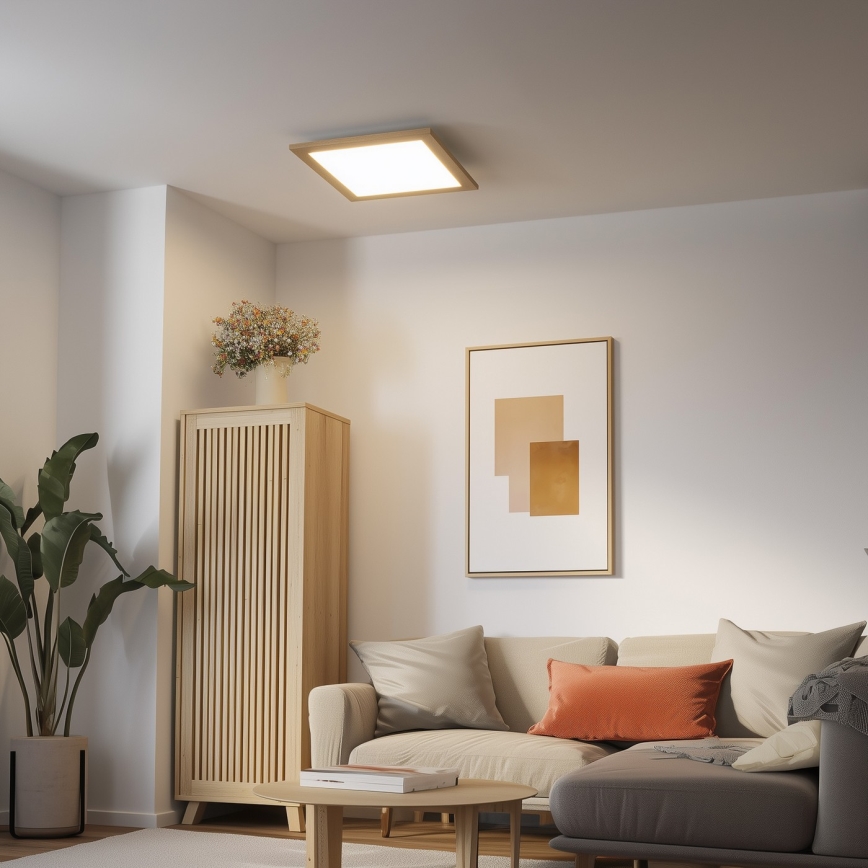 Eglo - Panel LED RGBW regulable de superficie SALOBRENA-C WOOD LED/21W/230V 2700-6500K 49,5x49,5 cm marrón + control remoto