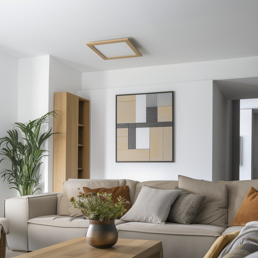 Eglo - Panel LED RGBW regulable de superficie SALOBRENA-C WOOD LED/21W/230V 2700-6500K 49,5x49,5 cm marrón + control remoto