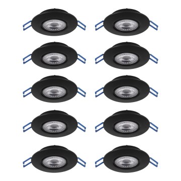 Eglo - Pack de 10 luminarias empotrables LED, 4,9 W, 230 V, selección de temperatura 2700/4000/6500 K, Ø 9 cm, negro